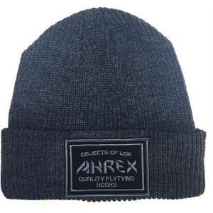 Ahrex Ribbed Knit Woven Patch Beanie - Dark Grey