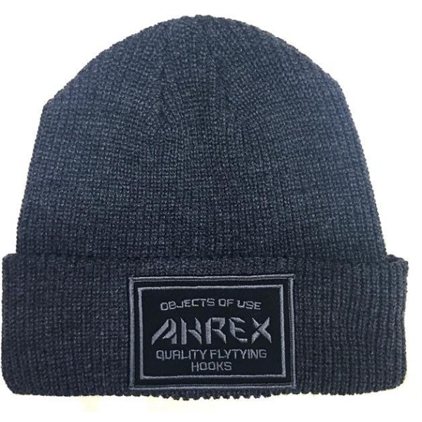 Ahrex Ribbed Knit Woven Patch Beanie - Dark Grey